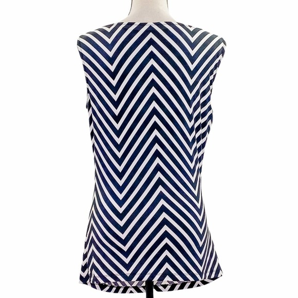 BLACK & White Chevron Stripe Drapey Cowl Neck Sleeveless Blouse - Picture 5 of 10